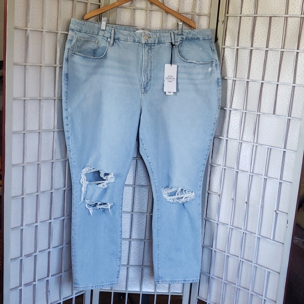 Good American with Zara slim fit high rise destroy knees nwt jeans 24